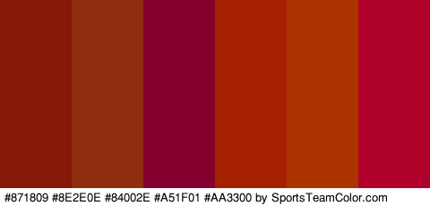 #871809 #8E2E0E #84002E #A51F01 #AA3300 #AF012A Colors