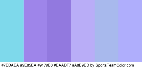 #7EDAEA #9E85EA #9179E0 #BAADF7 #A8B9ED #AFAEFC Colors