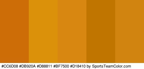 #CC6D08 #DB920A #D88811 #BF7500 #D18410 Colors