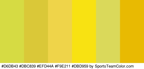 #D6DB43 #DBC839 #EFD44A #F9E211 #DBD959 #E8BA02 Colors