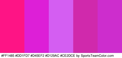 #FF1485 #DD1FD7 #D45EF2 #D129AC #CE2DCE Colors