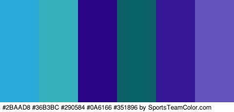 #2BAAD8 #36B3BC #290584 #0A6166 #351896 #6353BA Colors