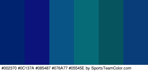 #002370 #0C137A #085487 #076A77 #05545E #083D7A Colors