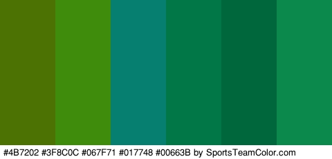 #4B7202 #3F8C0C #067F71 #017748 #00663B #0B894C Colors