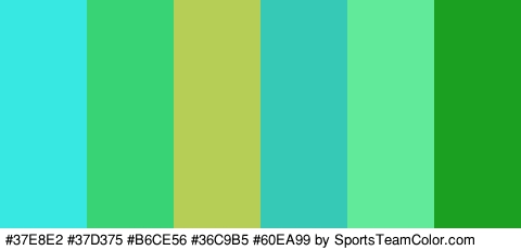 #37E8E2 #37D375 #B6CE56 #36C9B5 #60EA99 #1BA021 Colors