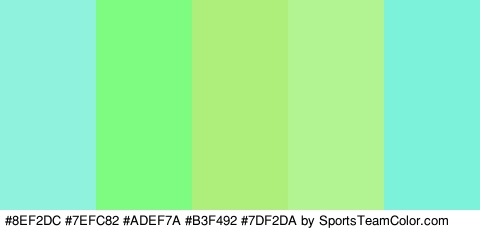 #8EF2DC #7EFC82 #ADEF7A #B3F492 #7DF2DA Colors