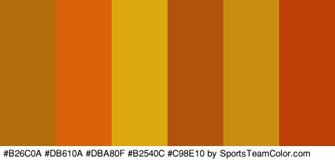 #B26C0A #DB610A #DBA80F #B2540C #C98E10 #BC3F05 Colors