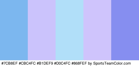 #7CB8EF #CBC4FC #B1DEF9 #D0C4FC #868FEF Colors