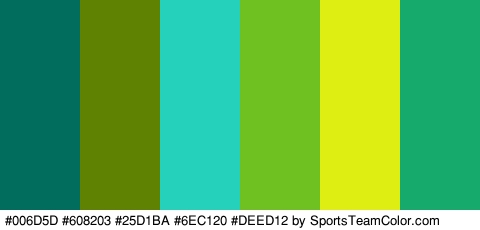 #006D5D #608203 #25D1BA #6EC120 #DEED12 #17AA6D Colors