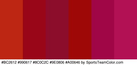 #BC2612 #990617 #8C0C2C #9E0806 #A00646 #B21154 Colors