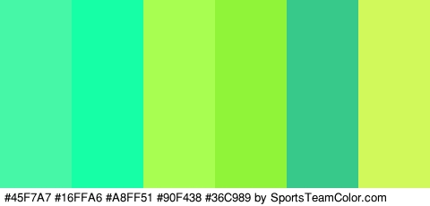 #45F7A7 #16FFA6 #A8FF51 #90F438 #36C989 #D2F95C Colors