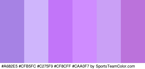 #A682E5 #CFB5FC #C275F9 #CF8CFF #CAA0F7 #BB72DB Colors