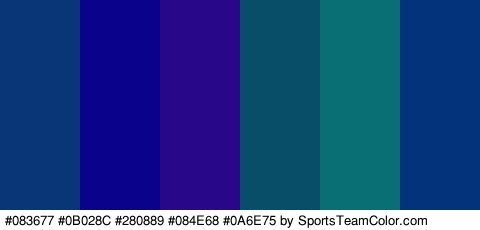 #083677 #0B028C #280889 #084E68 #0A6E75 #03337A Colors