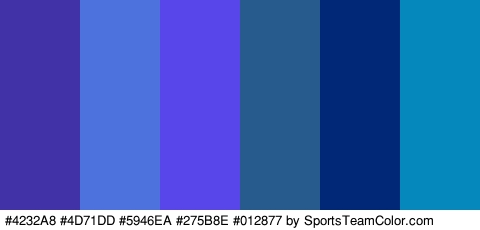 #4232A8 #4D71DD #5946EA #275B8E #012877 #0588BC Colors