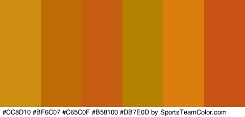 #CC8D10 #BF6C07 #C65C0F #B58100 #DB7E0D #C95314 Colors