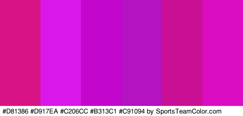 #D81386 #D917EA #C206CC #B313C1 #C91094 #DB0DC3 Colors