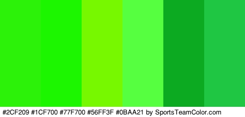 #2CF209 #1CF700 #77F700 #56FF3F #0BAA21 #1FC644 Colors