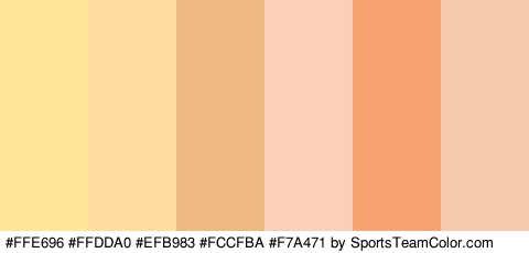 #FFE696 #FFDDA0 #EFB983 #FCCFBA #F7A471 #F7CAAD Colors