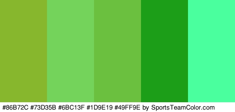 #86B72C #73D35B #6BC13F #1D9E19 #49FF9E Colors