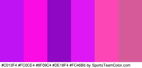 #C013F4 #FC0CE4 #8F09C4 #DE18F4 #FC46B6 #D6599A Colors