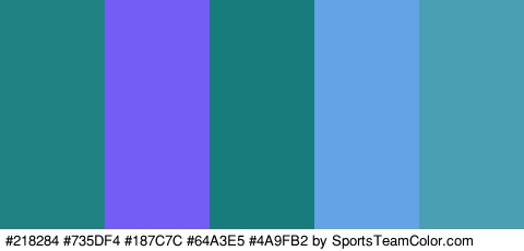 #218284 #735DF4 #187C7C #64A3E5 #4A9FB2 Colors