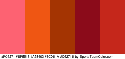 #FC6271 #EF5513 #A53403 #8C0B1A #C6271B Colors