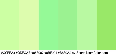 #CCFFA3 #DDFCAE #95F997 #9BF291 #B8F9A2 #99E868 Colors