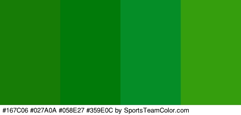 #167C06 #027A0A #058E27 #359E0C Colors