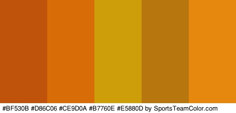 #BF530B #D86C06 #CE9D0A #B7760E #E5880D Colors