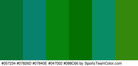 #057234 #07826D #07840E #047002 #088C66 #34890C Colors