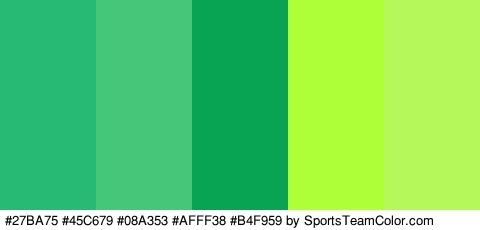 #27BA75 #45C679 #08A353 #AFFF38 #B4F959 Colors