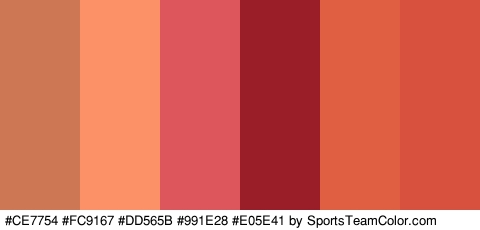 #CE7754 #FC9167 #DD565B #991E28 #E05E41 #D8503E Colors