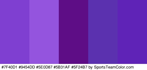 #7F40D1 #9454DD #5E0D87 #5B31AF #5F24B7 Colors