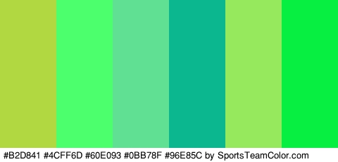 #B2D841 #4CFF6D #60E093 #0BB78F #96E85C #07EF41 Colors