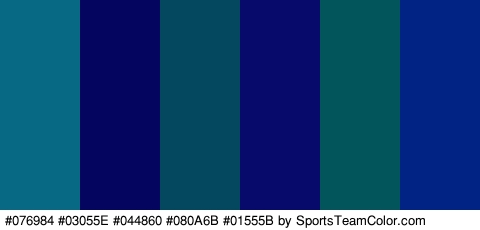 #076984 #03055E #044860 #080A6B #01555B #002384 Colors