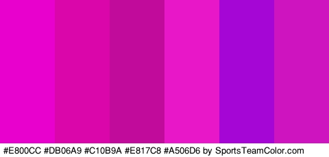 #E800CC #DB06A9 #C10B9A #E817C8 #A506D6 #CE14BF Colors