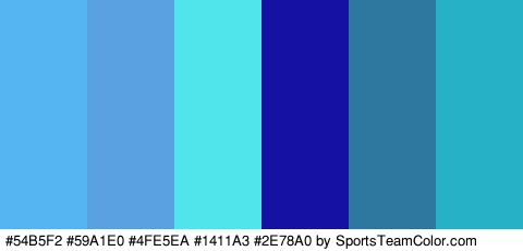 #54B5F2 #59A1E0 #4FE5EA #1411A3 #2E78A0 #27B1C6 Colors