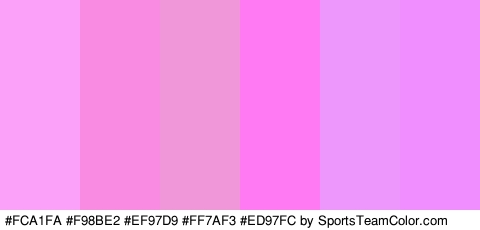 #FCA1FA #F98BE2 #EF97D9 #FF7AF3 #ED97FC #F18EFF Colors