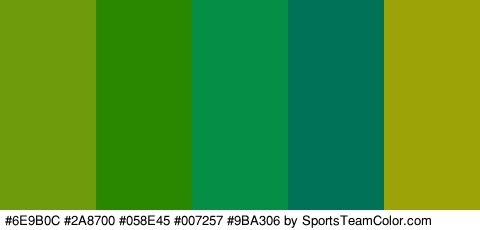 #6E9B0C #2A8700 #058E45 #007257 #9BA306 Colors