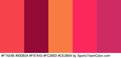 #F7424B #930B34 #F97A43 #FC285D #CE2B64 Colors