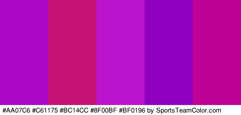 #AA07C6 #C61175 #BC14CC #8F00BF #BF0196 Colors