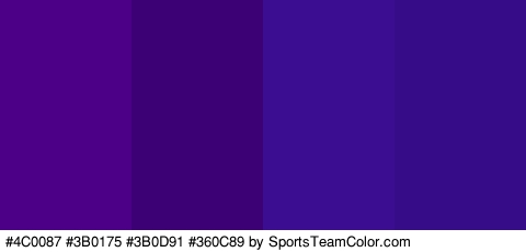 #4C0087 #3B0175 #3B0D91 #360C89 Colors