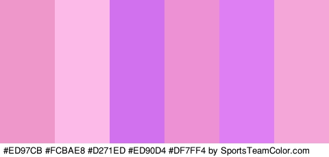 #ED97CB #FCBAE8 #D271ED #ED90D4 #DF7FF4 #F4A6D8 Colors