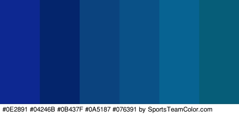 #0E2891 #04246B #0B437F #0A5187 #076391 #055D77 Colors