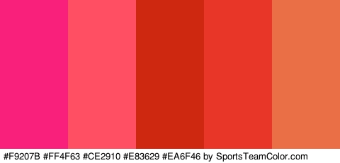 #F9207B #FF4F63 #CE2910 #E83629 #EA6F46 Colors