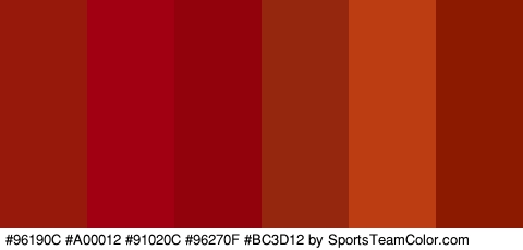 #96190C #A00012 #91020C #96270F #BC3D12 #8C1A01 Colors