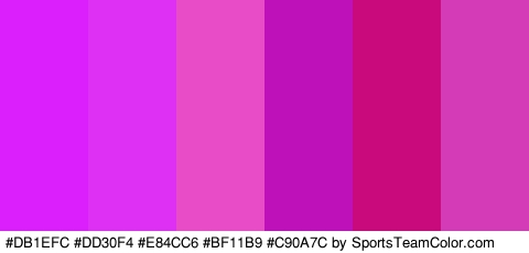 #DB1EFC #DD30F4 #E84CC6 #BF11B9 #C90A7C #D33BB7 Colors