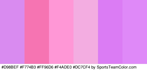 #D98BEF #F774B3 #FF96D6 #F4ADE0 #DC7CF4 #DF88F7 Colors