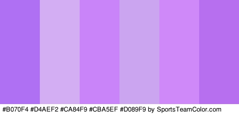 #B070F4 #D4AEF2 #CA84F9 #CBA5EF #D089F9 #B76EEF Colors