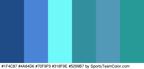 #1F4C87 #4A84D6 #70F9F9 #318F9E #5299B7 #279997 Colors